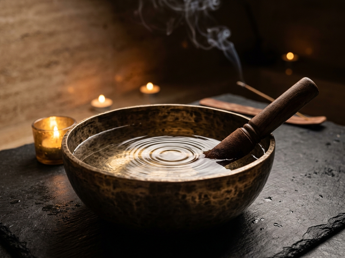 Chuông xoay Tây Tạng 432Hz tạo gợn sóng nước đồng tâm